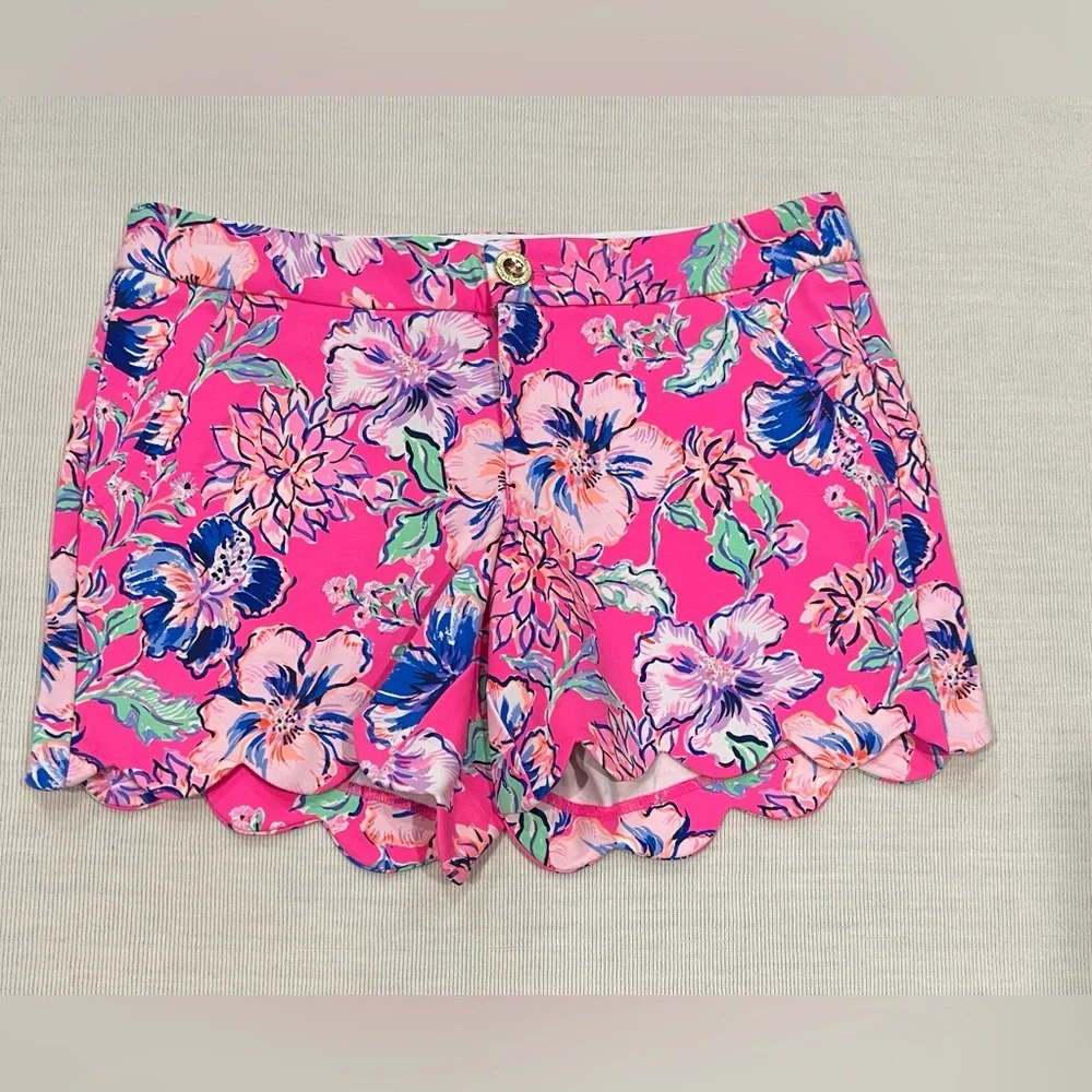Lilly Pulitzer "Last Bud Not Least" Buttercup Knit Scallop 5” Shorts Size 2 - Picture 1 of 6